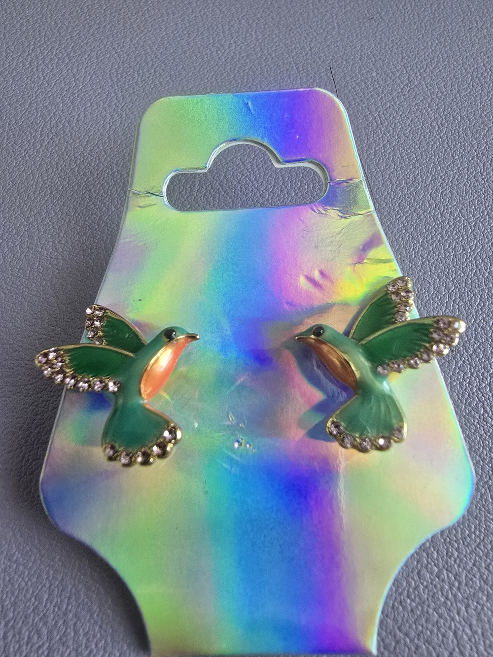 Green Hummingbird Crystal Accent Stud Earrings - Women Jewelry